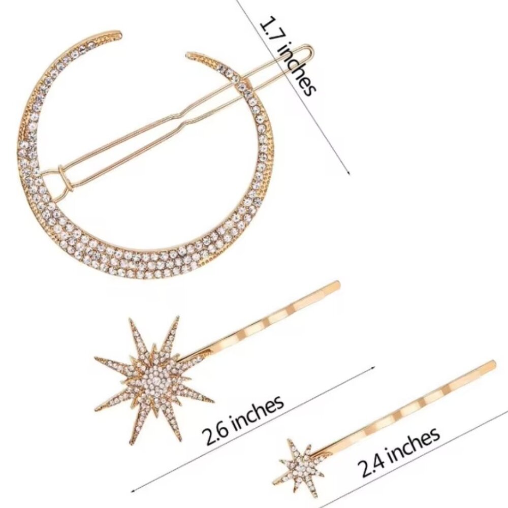Sun and Moon Gold Hair Clip Set - Picture 3 of 3